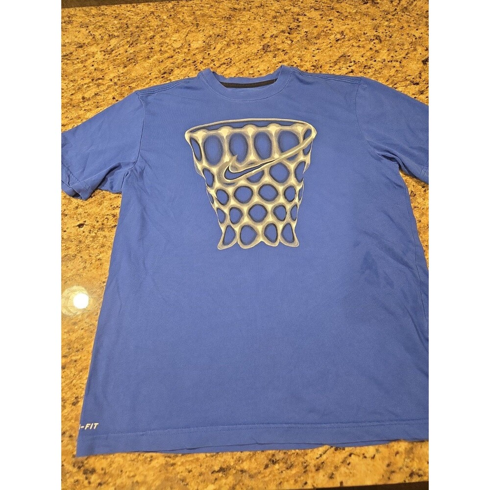 Nike T-Shirt Mens Medium Blue Dri-FIT Basketball Hoop Graphic Tee